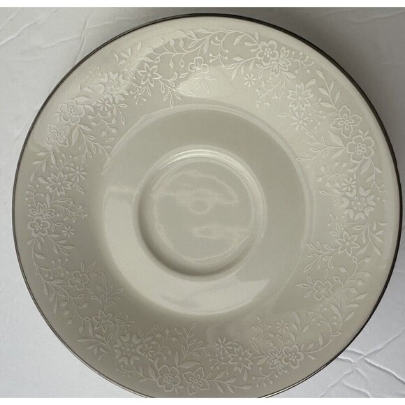 Noritake Affection Ivory 7192 Tea Cup & Saucer White on Cream Silver Trim - Picture 3 of 6